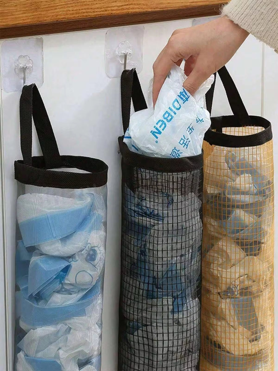 1pc Wall Mounted Plastic Garbage Bag Storage Box, Breathable Mesh Kitchen Bag Sorting Hanging Organizer, Multi-Purpose Household Storage Rack, Fits Kitchen, Home Room, Camping, Summer Beach Party Food Storage Kitchen Accessories