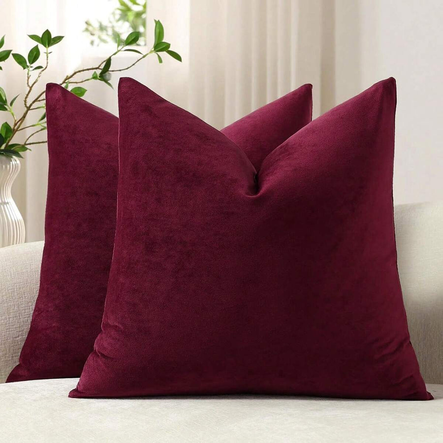 1pc Velvet Christmas Throw Pillow Covers Decorative Square Pillowcase Soft Solid Cushion Case For Sofa Bedroom Chair Car 18x18 Inch Red Wine